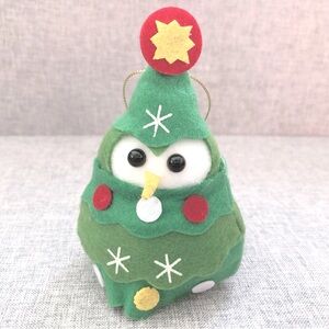 Adorable Handmade Fabric Green Felt Bird Dressed as Christmas Tree Ornament 4.5”